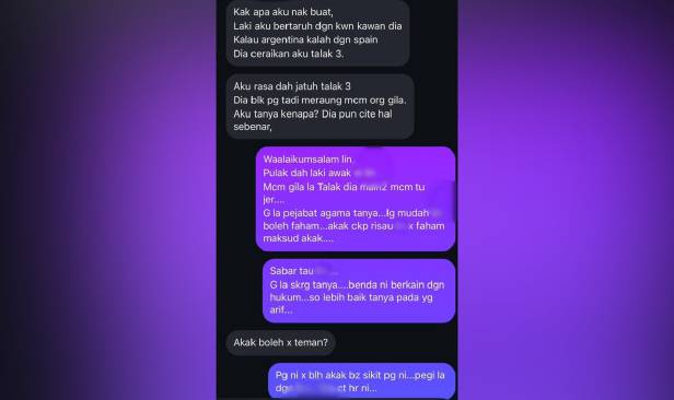 Lafaz talak tiga jika Argentina kalah: Pasangan perlu rujuk Mahkamah Syariah