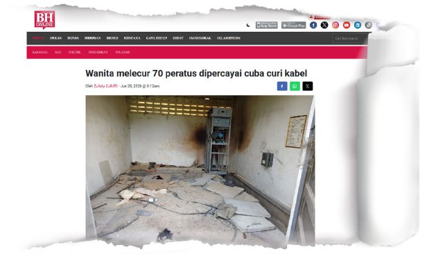 Wanita melecur disyaki cuba curi kabel: Bilik pencawang elektrik disahkan bukan milik atau bawah seliaan TNB
